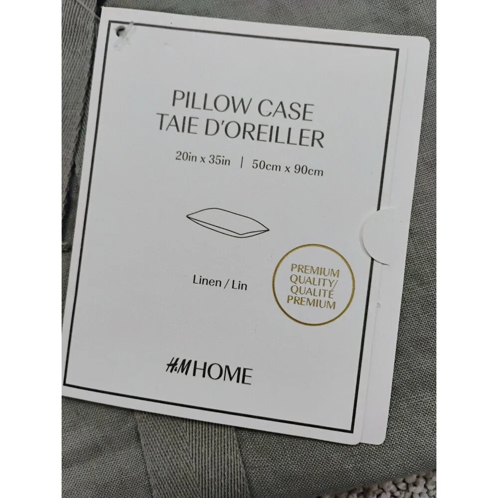 2 Green 100% Linen Pillow Cases 20x35
